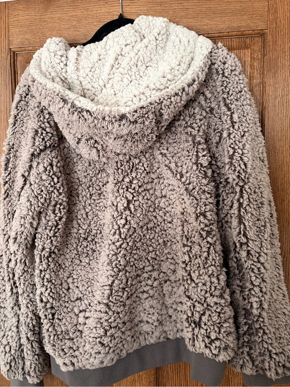Thread & Supply Plush Sherpa Zip Hoodie in Taupe and Cream - Picture 5 of 9
